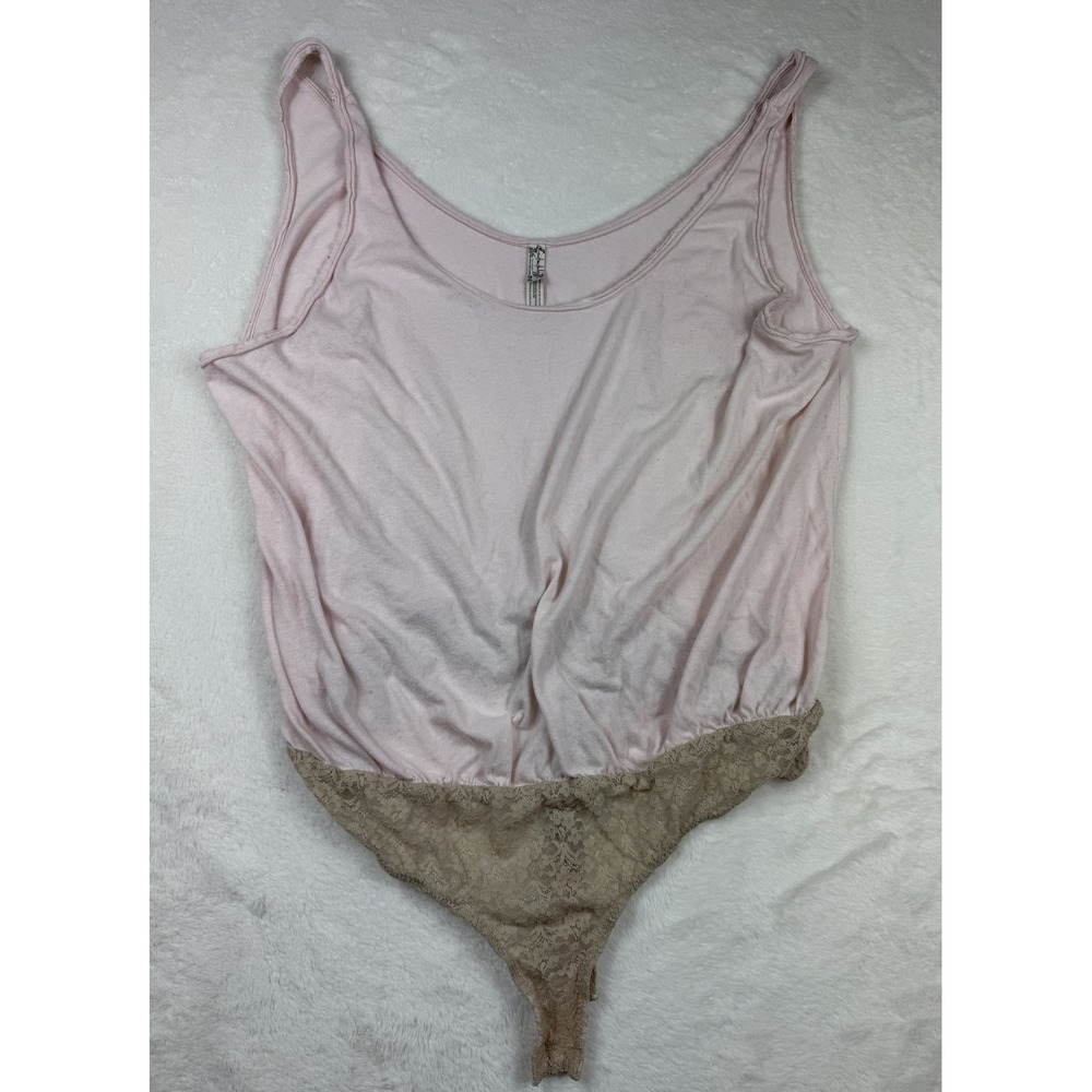 Intimately Free People Light Pink Lace Trim Sleeveless Bodysuit Large